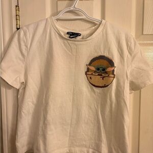 White women’s Zara Star Wars crop top